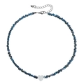 Handmade beaded necklace with blue faceted crystals and a white heart-shaped shell pendant - 7# Dark Blue