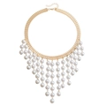 Multilayer gold chain necklace with long white pearl tassels and adjustable closure - Pearl Tassel Style (ZW2068)