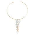 Baroque gold choker necklace with pearl and blue crystal grape cluster pendant - Necklace (ZW001 1# Necklace)