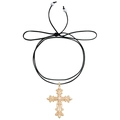 Collar de cruz con perlas barrocas y cordón de terciopelo negro ajustable con oro - Dorado