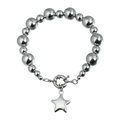 Silver bead bracelet with a solid star pendant and circular spring clasp closure - Bracelet