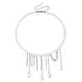 Transparent beaded heart tassel necklace with silver chain fringe on white background - Steel