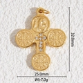 Poliertes Gold-Edelstahl-Kreuz mit St. Benedikt Symbolen und weißen Zirkoniasteinen - Religiöse Figur St. Benedikt Relief-Stil (DZ- 3936)