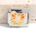 Italiaanse bedelarmband schakel met een kleurrijke oranje emaille vlinder van staal - Kleurrijke Vlinder Stijl (MK-1132)