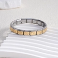 Italian charm bracelet with modular stainless steel links featuring gold double heart relief - Hollow Double Heart Two-Tone Gold (BD-215)