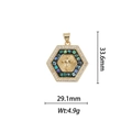 Vue détaillée du pendentif croix hexagonal plaqué or 18k avec dimensions précises - Style Croix Hexagonale - Coquille d'Abalone (DZ350)