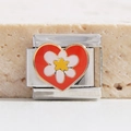 Italian modular charm in stainless steel with a red heart and floral enamel pattern - Red Heart Flower (MK-2244)