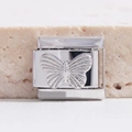 Italian modular charm bracelet in stainless steel with a detailed relief butterfly link - Relief Butterfly (MK-86)