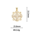 Détail d'un pendentif croix plaqué or 18k avec incrustation de zircon et centre en opale - Croix Creuse - Nacre Blanche (DZ373)
