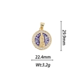 Detailed size view of 18k gold plated Virgin Mary pendant with purple mosaic and zircons - Purple Mosaic Round Virgin Mary Pendant (DZ329)