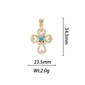 Vue détaillée d'un pendentif croix plaqué or 18 carats avec opale bleue et zircone - Croix Cœur Creuse - Opale Bleue (DZ379)