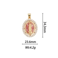 Detailed dimension view of 18k gold plated Virgin Mary pendant with red enamel and zircons - Red Coating Oval Virgin Mary Pendant (DZ330)