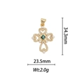 Pendentif croix plaqué or 18 carats avec gemme bleue, perles et détails cœurs cristaux - Croix Cœur Creuse - Gemme Bleu Foncé (DZ383)