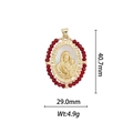 Detail of 18k gold plated religious medal with white shell inlay and red beads - Red Beaded Mother Of Pearl Virgin Mary Pendant (DZ335)