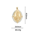 Detailed 18k gold plated Virgin Mary medallion with blue beads and size dimensions - Light Blue Beaded Oval Virgin Mary Pendant (DZ336)