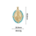 Detailed dimensions of 18k gold plated Virgin Mary pendant with blue beads - Sky Blue Beaded Oval Virgin Mary Pendant (DZ337)