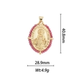 Detailed view of 18k gold plated religious pendant with pink beads and size dimensions - Pink Faceted Beaded Virgin Mary Pendant (DZ339)