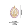 Detailed 18k gold plated Virgin Mary pendant with purple crystal beads and pearl inlay - Purple Transparent Beaded Mother Of Pearl Virgin Mary Pendant (DZ343)