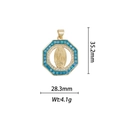 18k gold plated octagonal Virgin Mary pendant with blue mosaic and white crystals - Blue Mosaic Octagon Virgin Mary Pendant (DZ347)