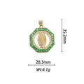 Detailed view of Virgin Mary 18k gold plated octagon pendant with size measurements - Green Rectangular Decoration Octagon Virgin Mary Pendant (DZ349)