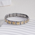 Italian style modular stainless steel link bracelet with gold hollow heart charms - Hollow Heart Gold Center (BD-28)