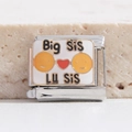 Italian charm bracelet link with Big Sis and Lil Sis lettering in white enamel - Sisterhood (MK-2243)