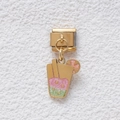 Gouden Italiaanse bedel-link met een roze en groene glitter drankbeker voor DIY-armbanden - Drankbeker Stijl (GMKDZ-358)