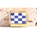 Charm modulare italiano dorato con motivo a scacchi in smalto blu e bianco - Scacchiera Blu e Bianca (MK-2295)