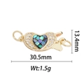 Détail d'un connecteur coeur doré de 13,4 mm avec nacre colorée et zircons brillants - Style Boucle Cœur Arc-en-ciel (DZ291)