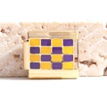 Maglia charm italiana dorata con motivo a scacchi in smalto viola e giallo - Scacchiera Viola e Gialla (MK-2298)