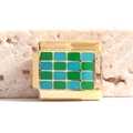 Italian modular charm in gold with green and teal checkered enamel patterns - Green and Teal Checkerboard (MK-2304)