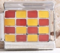 Italian charm link with red and yellow checkered enamel pattern in stainless steel - Red and Yellow Checkerboard (MK-2305)