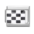 Charme modulaire en alliage argenté avec émail en damier noir et blanc pour bracelets - Noir et Blanc Classique (MK-251)