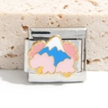 Italiaanse modulaire armbandlink van roestvrij staal met emaille Fuji-berg en kersenbloesem - Berglandschap Stijl (MK-1130)