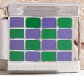 Maillon de charme italien avec motif en damier émail violet et vert en acier argent - Damier Violet et Vert (MK-2310)