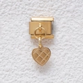 Italian modular gold heart charm featuring refined quilted texture on stainless steel base - Quilted Heart Style (GMKDZ-396)