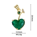Vue macro du pendentif cerise doré avec cristal de cœur vert et dimensions précises - Style Cerise Cœur Vert Émeraude (DZM-3487)