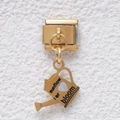 Italian charm bracelet link in gold stainless steel with sunflower bloom watering can design - Watering Can Sunflower Style (GMKDZ-397)