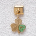 Italian modular charm with golden clover pendant and green enamel heart detail - Lucky Clover Style (GMKDZ-400)