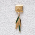 Italian modular charm link in gold with green enamel leaf pendant for DIY bracelets - Botanical Leaves Style (GMKDZ-402)