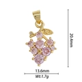 Détail du pendentif raisin en zircon rose avec dimensions 20,4mm x 13,6mm en doré - Forme de Raisin Zircone Rose (DZM-3500)