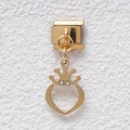 Italian modular charm in gold finish with a heart and crown pendant featuring rhinestones - Heart Crown Style (GMKDZ-403)