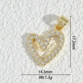 Macro view of 18K gold plated heart pendant with zircon stones and dimension specs - Pave Heart Style (DZM-3703)