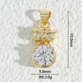 Detailed macro view of gold-plated owl pendant with 19mm height and cubic zirconia inlay - Owl Style (DZM-3704)