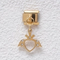 Gold Italian charm link with winged heart pendant and sparkling crystals - Heart Wings Style (GMKDZ-406)