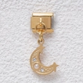 Italian modular charm in gold finish with crescent moon, pearl and crystal accents - Moon Star Artificial Pearl Style (GMKDZ-407)