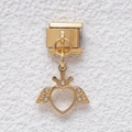 Gold Italian charm link featuring heart pendant with wings, crown, and clear rhinestones - Crown Wings Heart Style (GMKDZ-408)