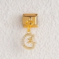 Italian charm link featuring golden letter G with sparkling crystals and angel detail - Angel Letter G Style (MKDZ-487)
