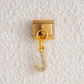 Gold Italian charm link with a crystal-studded letter J pendant for modular bracelets - Pavé Rhinestone Letter J Style (MKDZ-488)