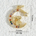 Detail view of 18K gold plated moon and rabbit pendant with colorful cubic zirconia - Colorful Moon Rabbit (DZM-3711)